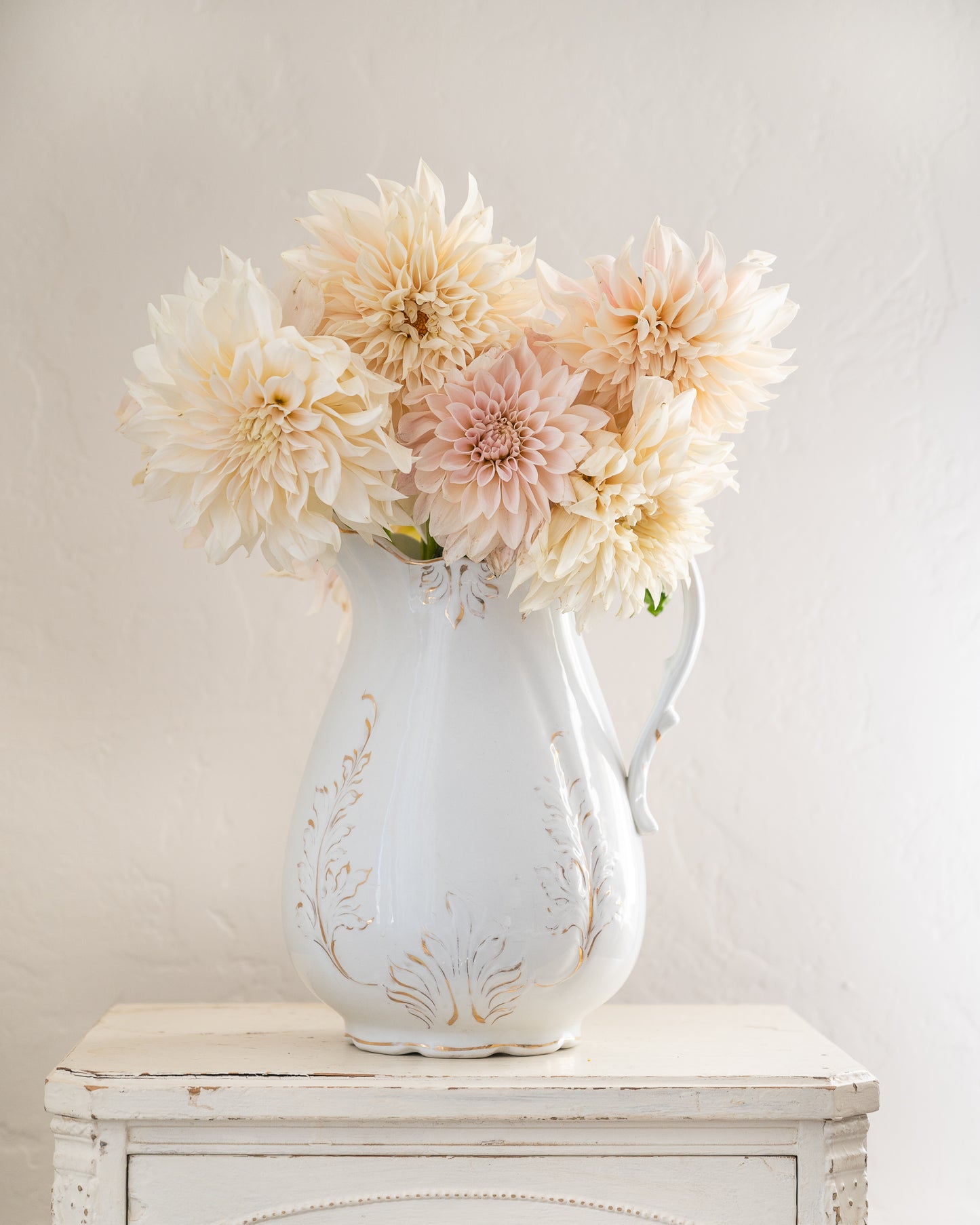 Cafe Au Lait Dahlias in Pitcher